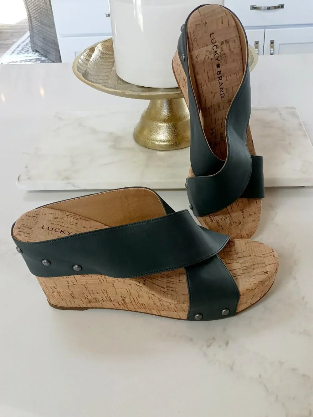 LUCKY BRAND VEGAN MILLER CORK WEDGE SANDALS
